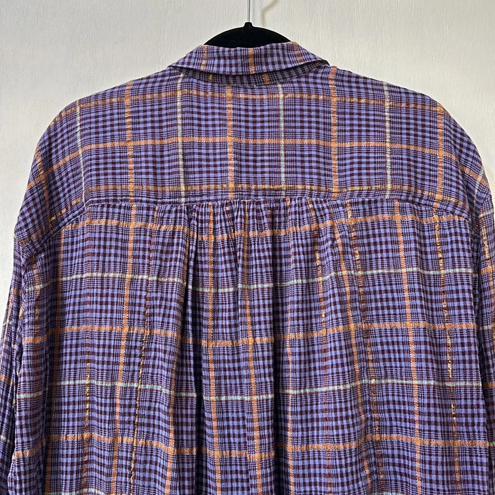 FREE PEOPLE WOMEN BLOUSE LONG SLEEVE PURPLE OVERSIZED SZ SMALL - Picture 3 of 11